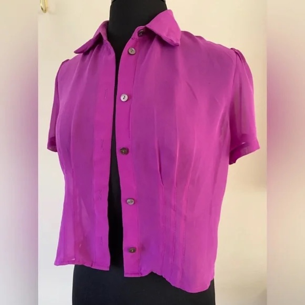 Club Monaco Silk Purple Button-Up Top